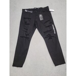 Jordan Craig Jeans Mens 42x32 Black Ross Skinny Tapered Fit Distressed Ripped